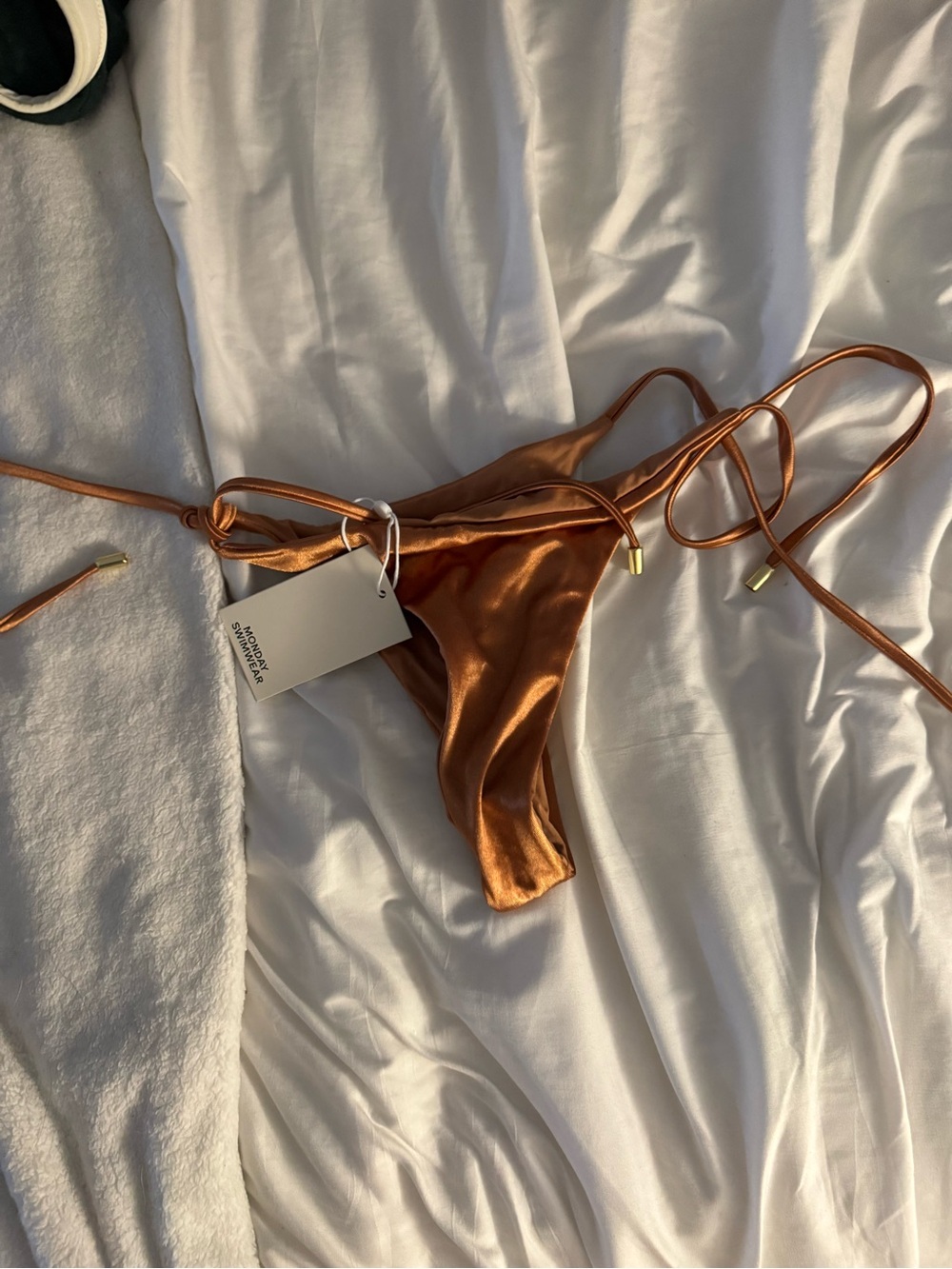 NWT Monday Swimwear- Palma bottom Sleek Copper Satin String Bikini Bottoms